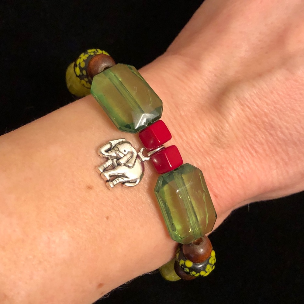 Colorful Beaded Bracelet with Elephant Charm